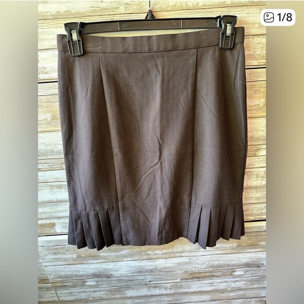🤎 Counterparts Brown Pleated Hem Pencil Skirt Size 10 Stretch Workwear